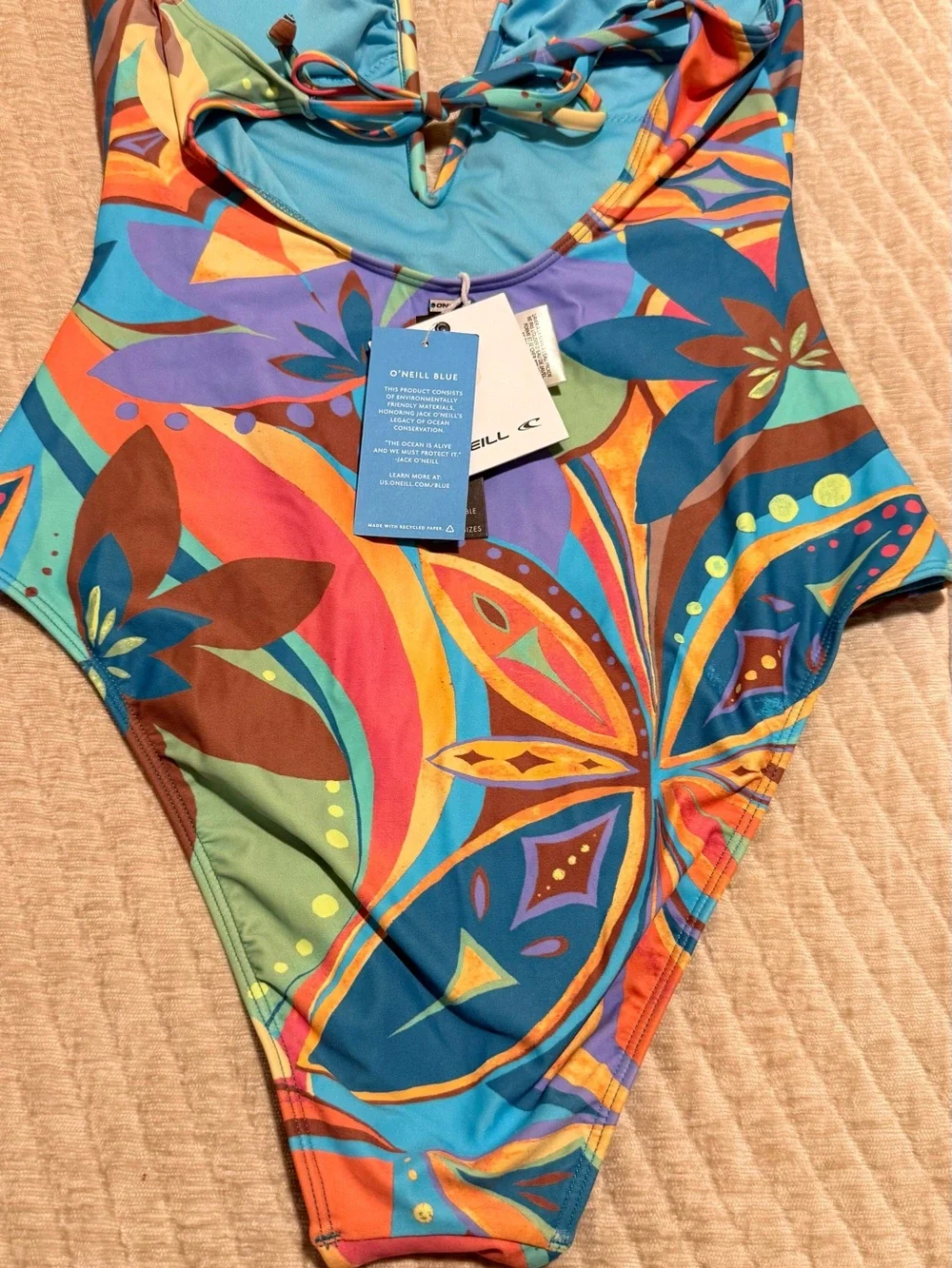 O'Neill Girls One-Piece Swimsuit in Blue, Teal, Orange & Yellow Floral Print